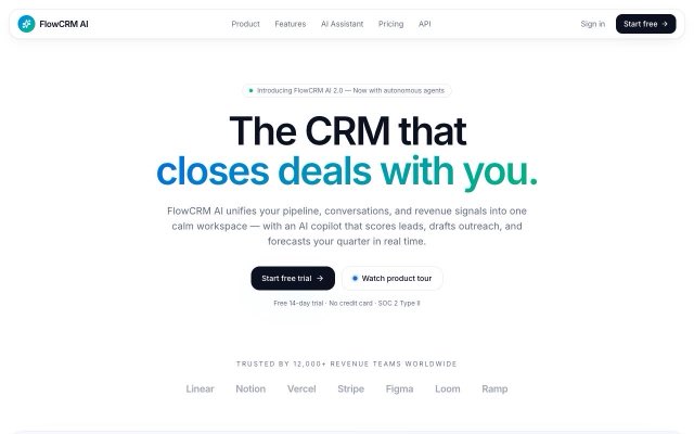 FlowCRM AI as it runs at flowcrm.ivnextech.com